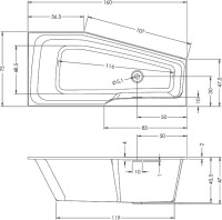 Акриловая ванна Riho Rething Space L 160x75 см, угловая, левая, встраиваемая, цвет европейский белый, пятиугольная, на ножках, со сливом-переливом