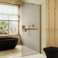 Душевая перегородка Maybahglass MGD-734-3ш 89 см, профиль золото, стекло бронза матовое