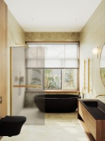Душевая перегородка Maybahglass MGD-734-3ш 89 см, профиль золото, стекло бронза матовое