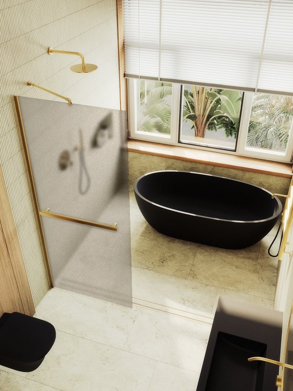 Душевая перегородка Maybahglass MGD-734-3ш 89 см, профиль золото, стекло бронза матовое