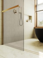 Душевая перегородка Maybahglass MGD-734-3ш 89 см, профиль золото, стекло бронза матовое