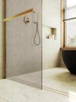 Душевая перегородка Maybahglass MGD-734-3ш 89 см, профиль золото, стекло бронза матовое