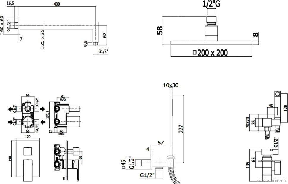 Комплект для ванной Paffoni Elle KITZEL018CR/M С ВНУТРЕННЕЙ ЧАСТЬЮ, верхний душ 20 см, хром