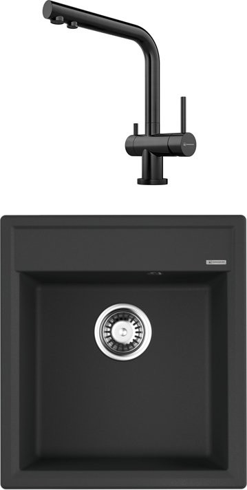 Комплект Мойка Omoikiri Daisen 46-BL черная + Смеситель Nagano PVD-GM вороненая сталь