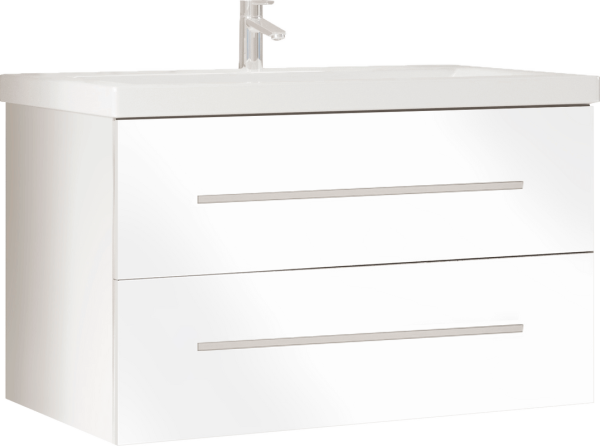 Тумба с раковиной Marka One Mix 80П с 2 ящиками, белый глянец, ручки рейлинг