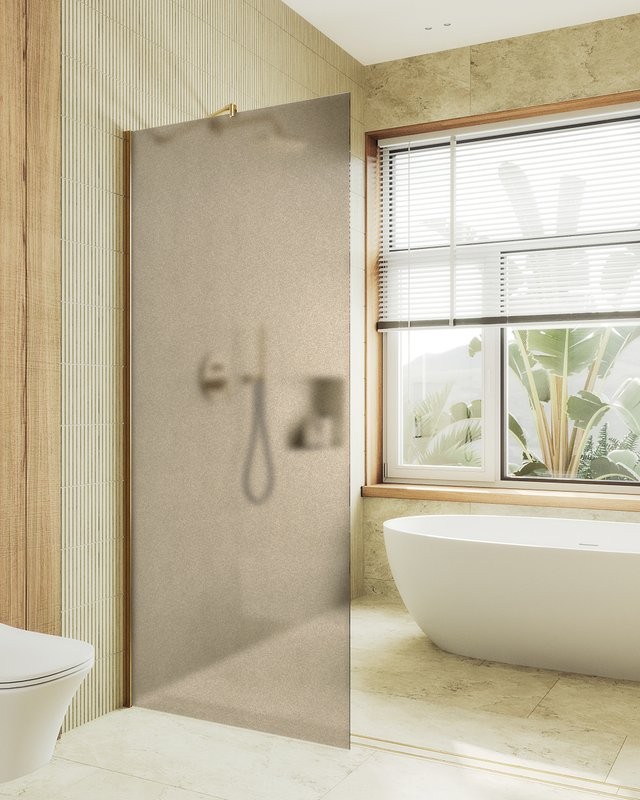 Душевая перегородка Maybahglass MGD-703-3ш 69 см, профиль золото, стекло бронза матовое