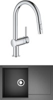 Комплект Мойка Omoikiri Daisen 78-BL черная + Смеситель Grohe Minta 32321002