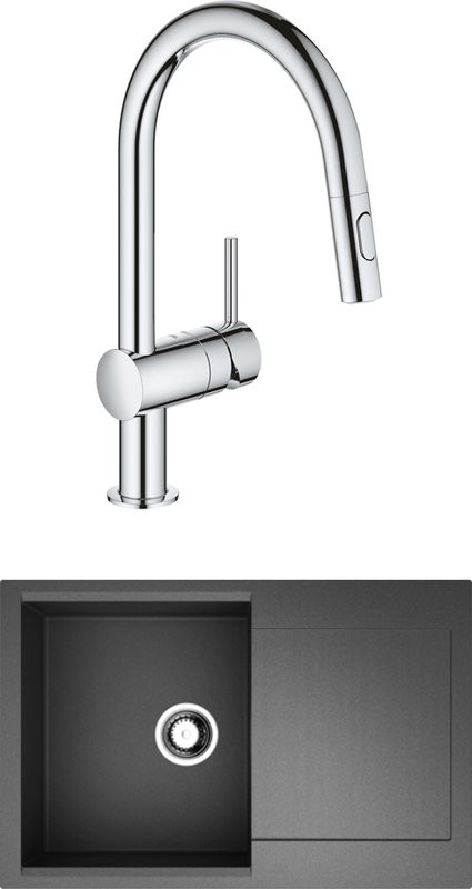 Комплект Мойка Omoikiri Daisen 78-BL черная + Смеситель Grohe Minta 32321002
