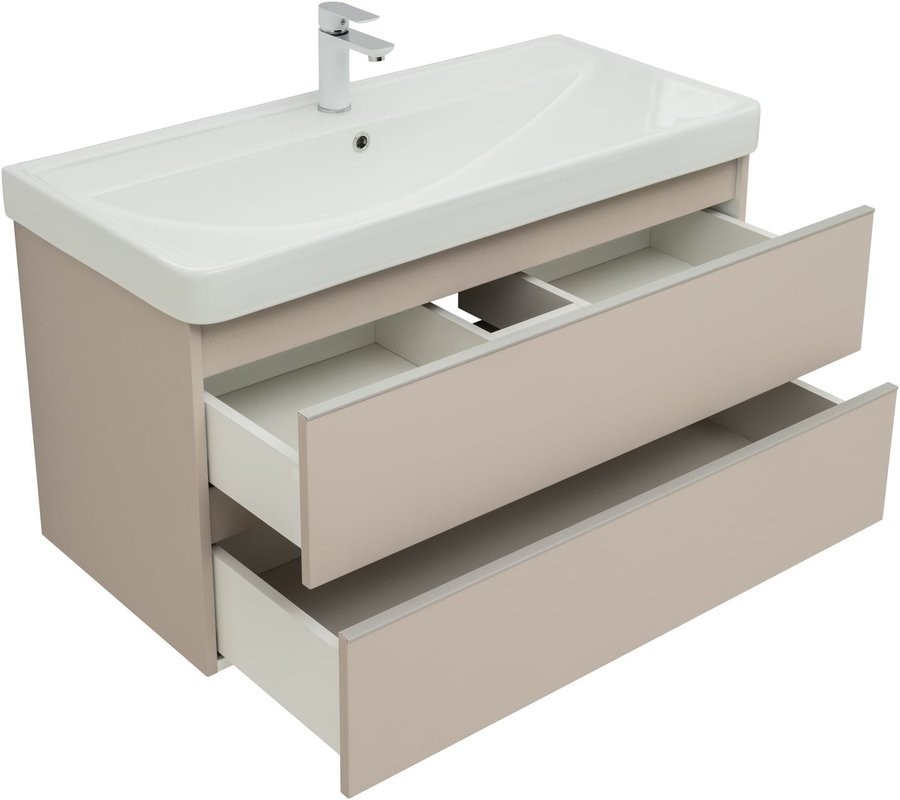 Тумба с раковиной Aquanet Вега 100 подвесная, бежевая