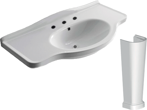 Раковина Galassia Ethos 8435 110 белая, прямоугольная, с пьедесталом, фаянс, со столешницей, с 3 отверстиями под смеситель