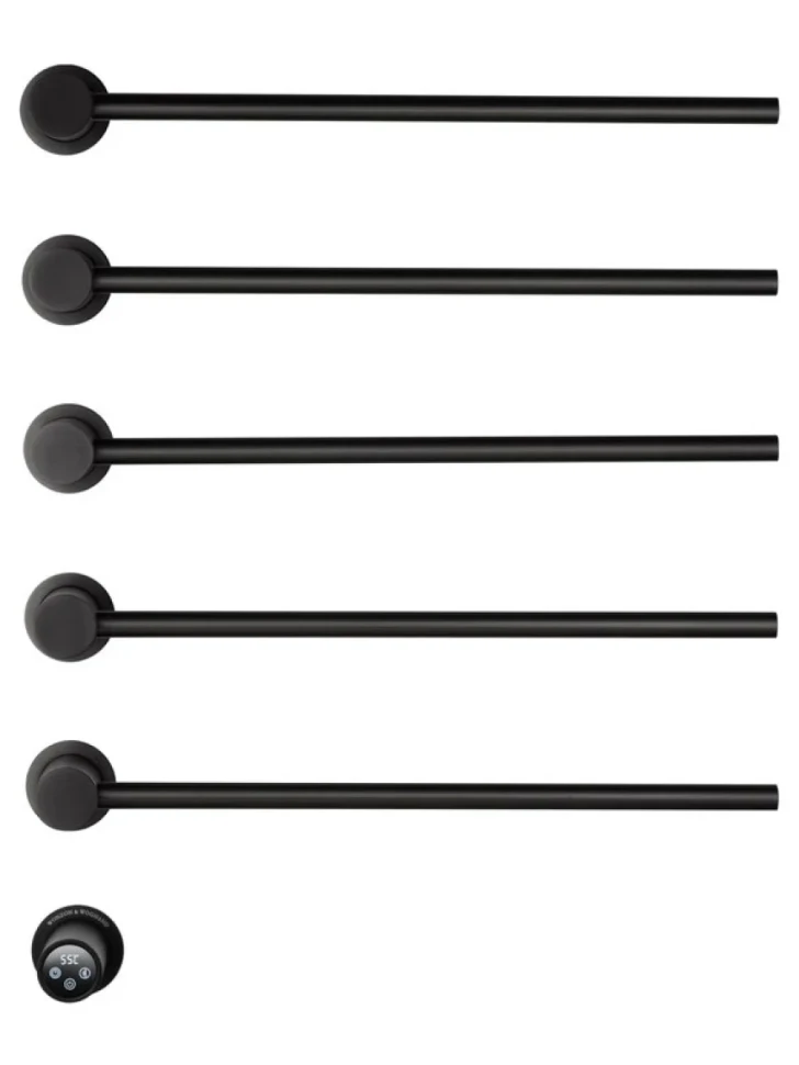 Полотенцесушитель электрический Wonzon & Woghand Hamburg WW-AL315-MB 65x45 см, скрытое подключение слева, матовый черный, лесенка