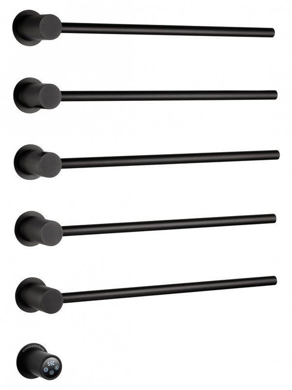 Полотенцесушитель электрический Wonzon & Woghand Hamburg WW-AL315-MB 65x45 см, скрытое подключение слева, матовый черный, лесенка