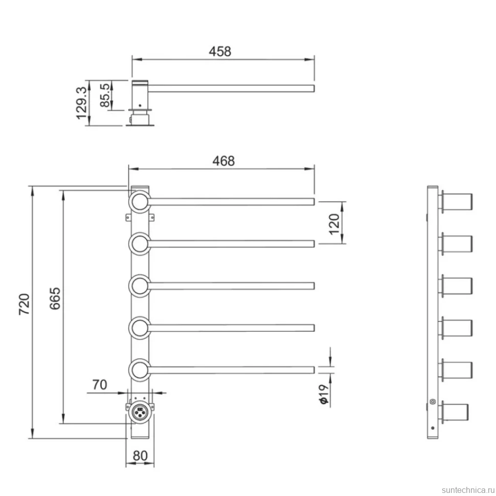 Полотенцесушитель электрический Wonzon & Woghand Hamburg WW-AL315-MB 65x45 см, скрытое подключение слева, матовый черный, лесенка