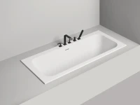 Ванна из искусственного камня Salini Orlanda Axis Kit S-Sense 180x80 см, встраиваемая, матовая белая, на ножках, со сливом-переливом