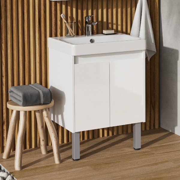 Тумба с раковиной AQUATON Сканди 55 белая глянцевая, белая матовая