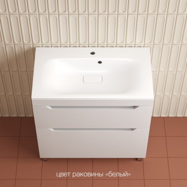 Тумба с раковиной Style Line Остин 80 напольная, белая эмаль plus, раковина Фортуна 80 белая