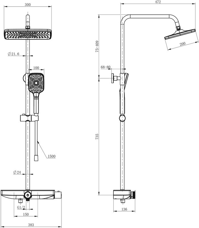 Душевая стойка Wonzon & Woghand WW-B3098-A-BG брашированное золото