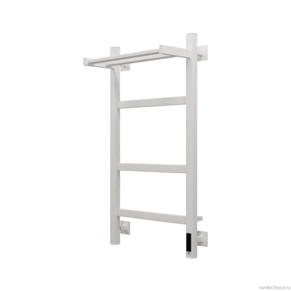 Полотенцесушитель электрический Grota Tela 430х800 RAL9016 EL 80x45 см, подключение справа, слева, скрытое подключение справа, матовый белый, лесенка, из стали, с полкой