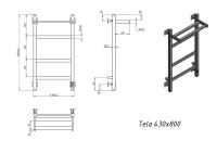 Полотенцесушитель электрический Grota Tela 430х800 RAL9016 EL 80x45 см, подключение справа, слева, скрытое подключение справа, матовый белый, лесенка, из стали, с полкой