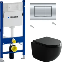 Комплект Унитаз подвесной Ceramicanova UP Rimless CN4007MB черный матовый + Инсталляция Geberit Duofix Delta 458.163.21.1 с кнопкой смыва, хром