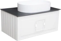 Мебель для ванной комнаты La Fenice Cubo 80 подвесная, белая, ручка белая, столешница черный мрамор, раковина матовая белая
