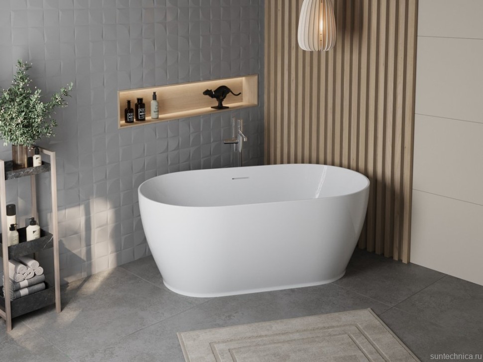 Акриловая ванна BelBagno BB413 170x80 см, отдельностоящая, белая, овальная, со сливом-переливом, с донным клапаном