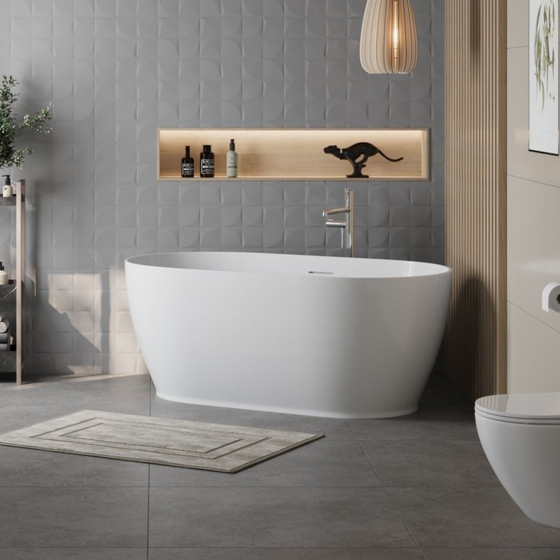 Акриловая ванна BelBagno BB413 170x80 см, отдельностоящая, белая, овальная, со сливом-переливом, с донным клапаном