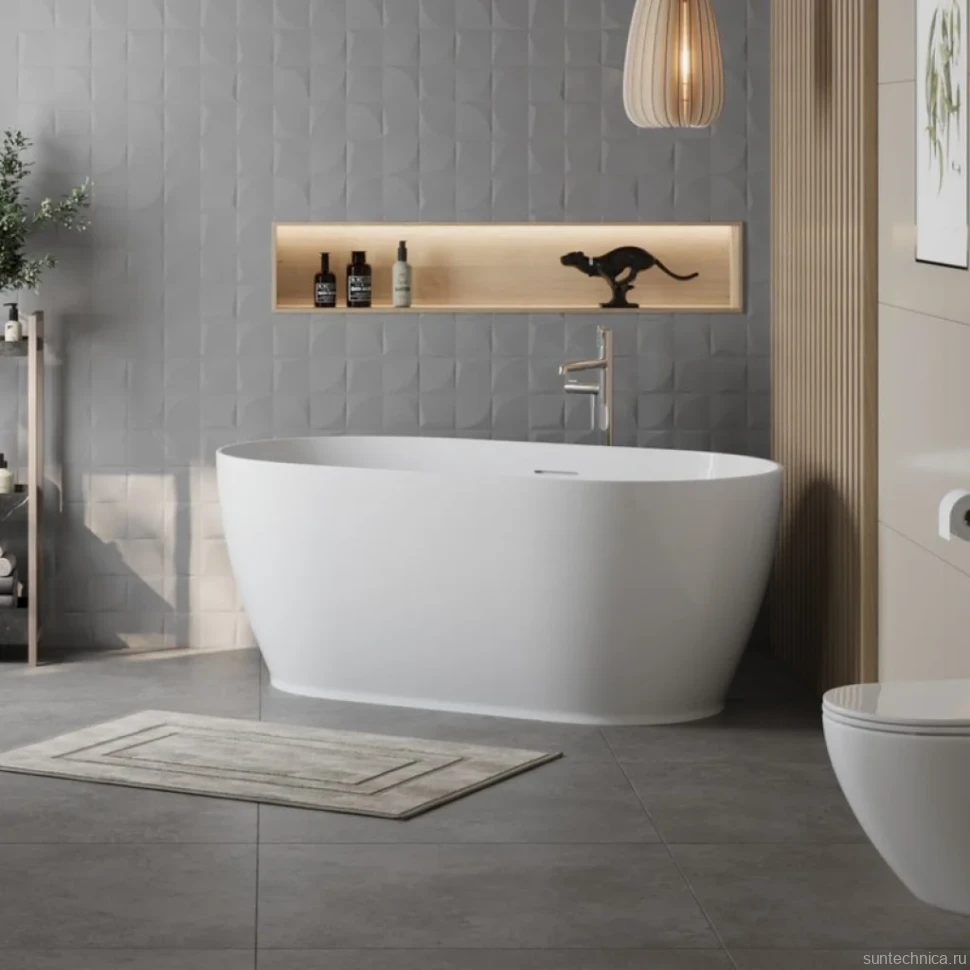 Акриловая ванна BelBagno BB413 170x80 см, отдельностоящая, белая, овальная, со сливом-переливом, с донным клапаном
