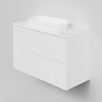 Тумба под раковину со столешницей La Fenice Terra Twin 100 подвесная, bianco, белая матовая, столешница белый мрамор