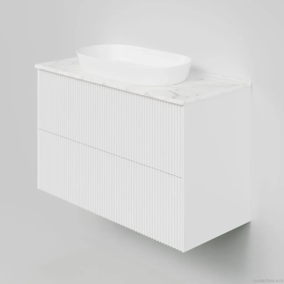 Тумба под раковину со столешницей La Fenice Terra Twin 100 подвесная, bianco, белая матовая, столешница белый мрамор