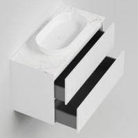 Тумба под раковину со столешницей La Fenice Terra Twin 100 подвесная, bianco, белая матовая, столешница белый мрамор