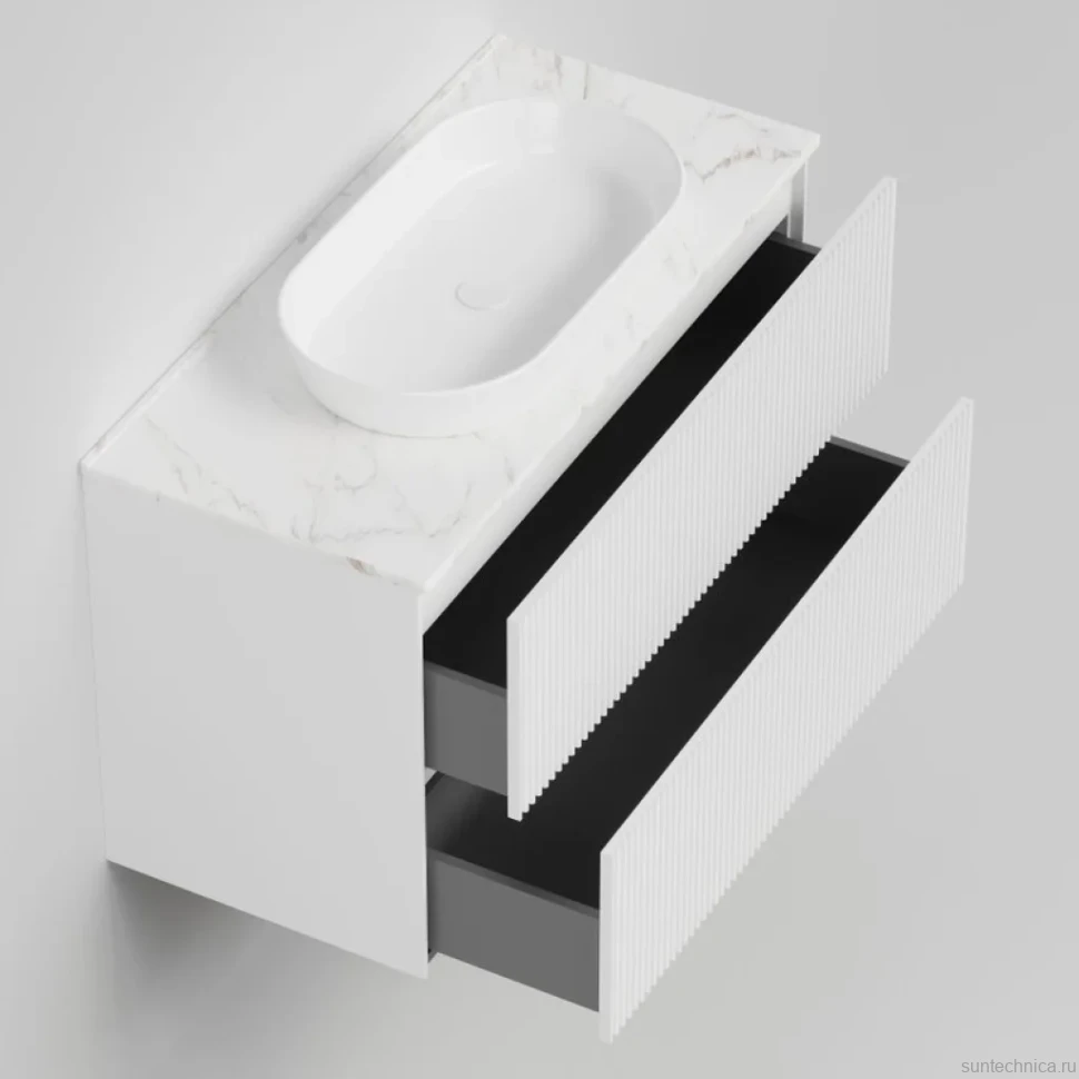 Тумба под раковину со столешницей La Fenice Terra Twin 100 подвесная, bianco, белая матовая, столешница белый мрамор