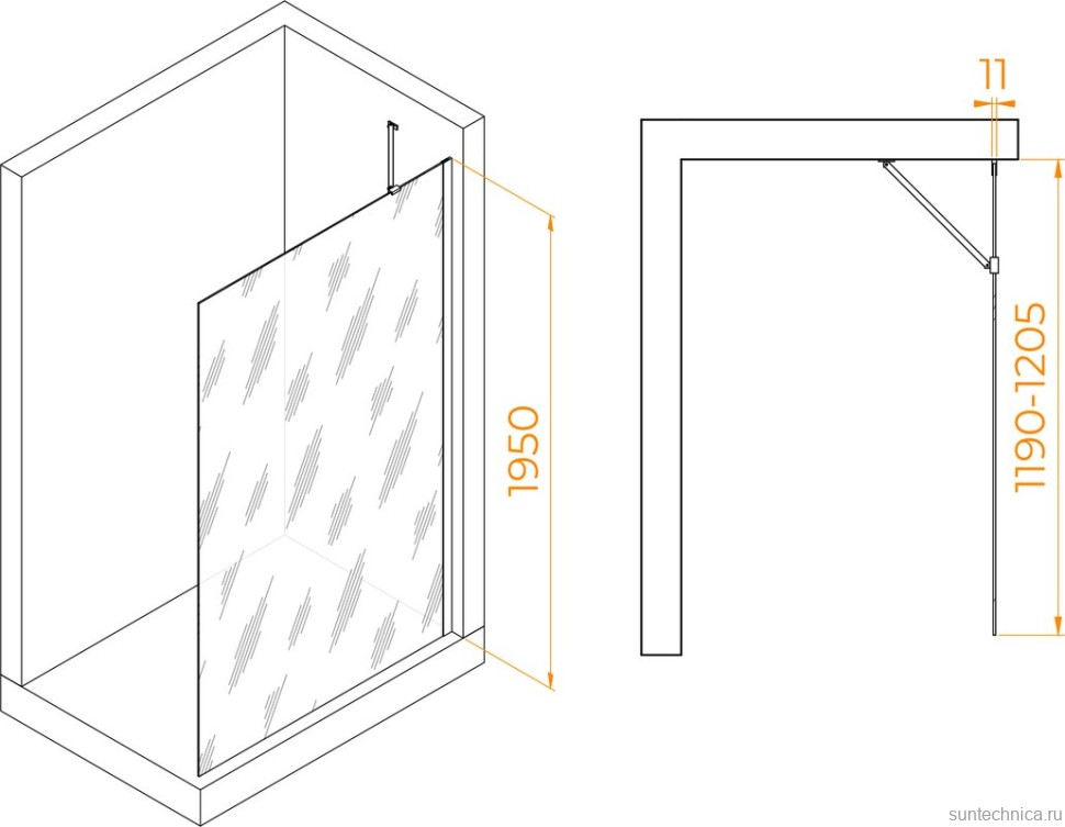 Душевая перегородка RGW Walk In WA-102Gb 120x195 см, профиль золото brush, стекло прозрачное