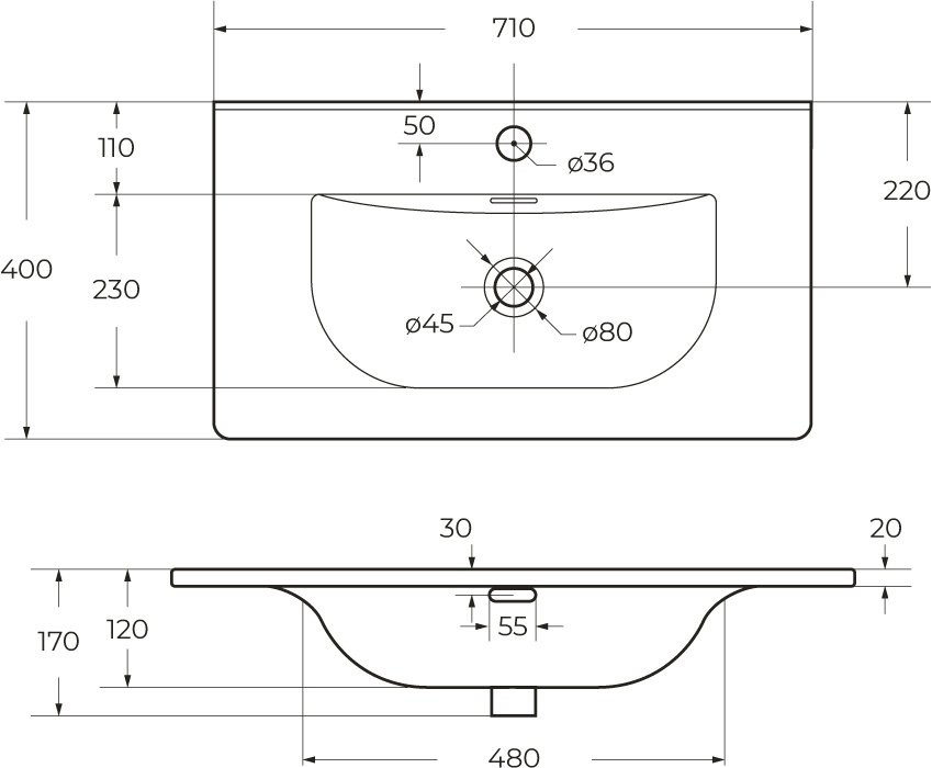 Мебель для ванной комнаты BelBagno Uno-mini 70 подвесная, 2 ящика, матовая бежевая