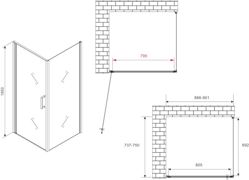 Душевой уголок Abber Sonnenstrand AG04090-S75 75x90, профиль хром, стекло прозрачное