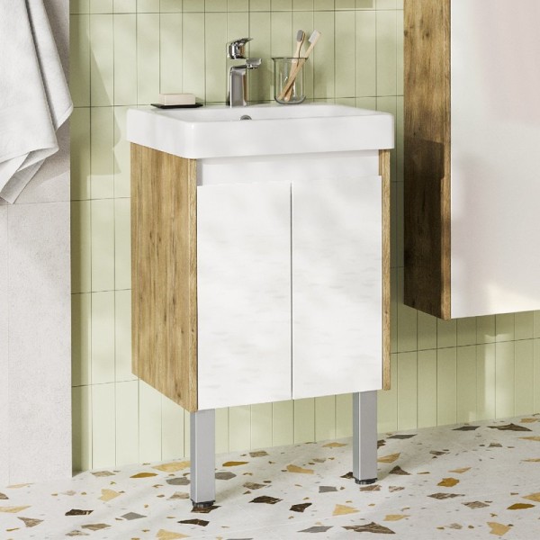 Тумба с раковиной AQUATON Сканди 45 белая глянцевая, дуб рустикальный