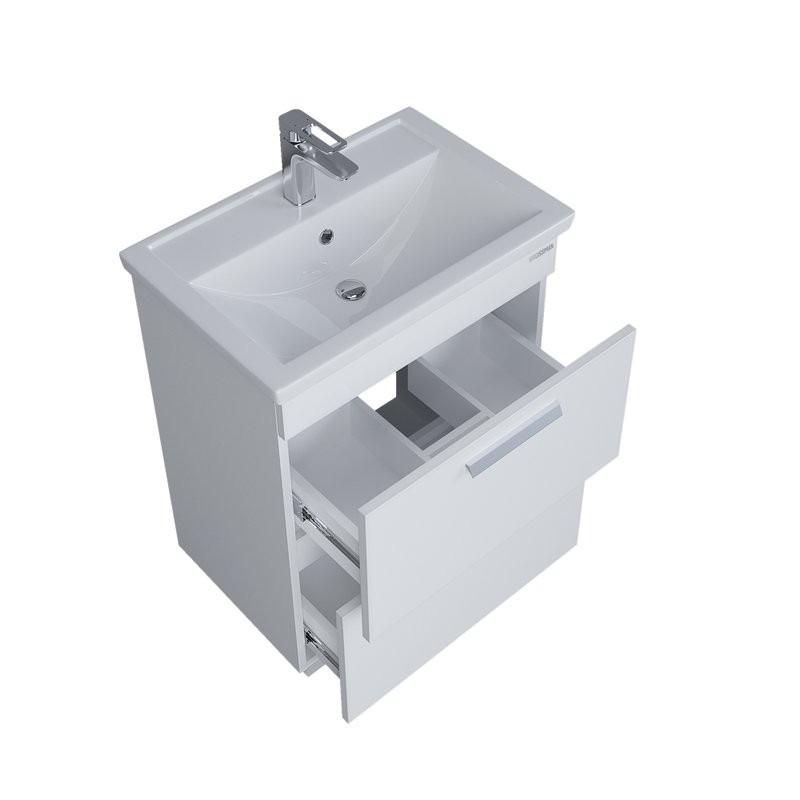 Тумба с раковиной Grossman Neo 60 пленка, с ящиками, глянцевая белая