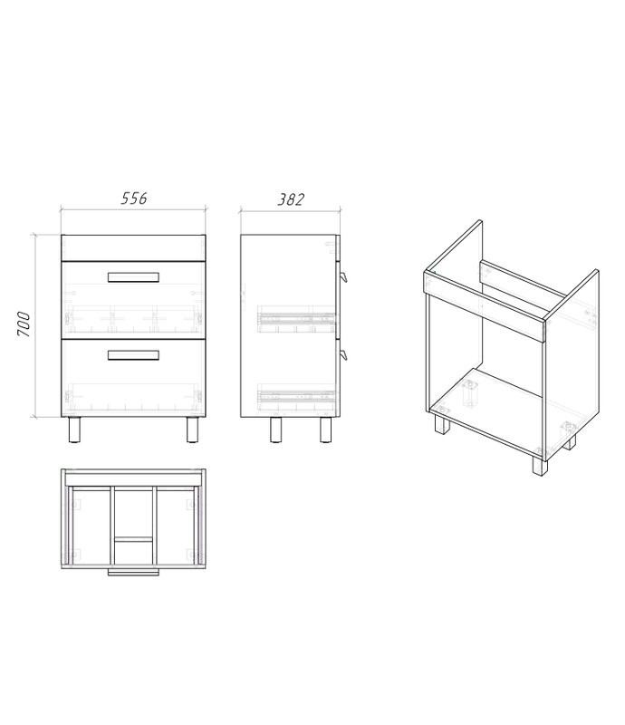 Тумба с раковиной Grossman Neo 60 пленка, с ящиками, глянцевая белая