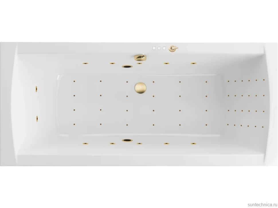 Акриловая ванна Excellent Aquaria Lux Nano 180x80 см, встраиваемая, с гидромассажем, белая, с каркасом, со сливом-переливом, фурнитура золото