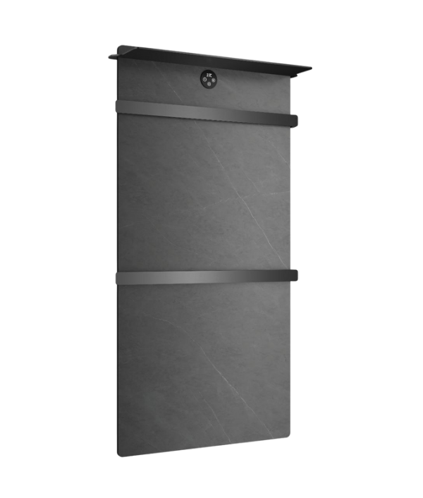 Полотенцесушитель электрический Wonzon & Woghand Stuttgart WW-A504G-GM 80x45 см, подключение справа, серый мрамор, темный графит, лесенка, с полкой