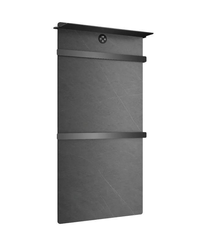 Полотенцесушитель электрический Wonzon & Woghand Stuttgart WW-A504G-GM 80x45 см, подключение справа, серый мрамор, темный графит, лесенка, с полкой