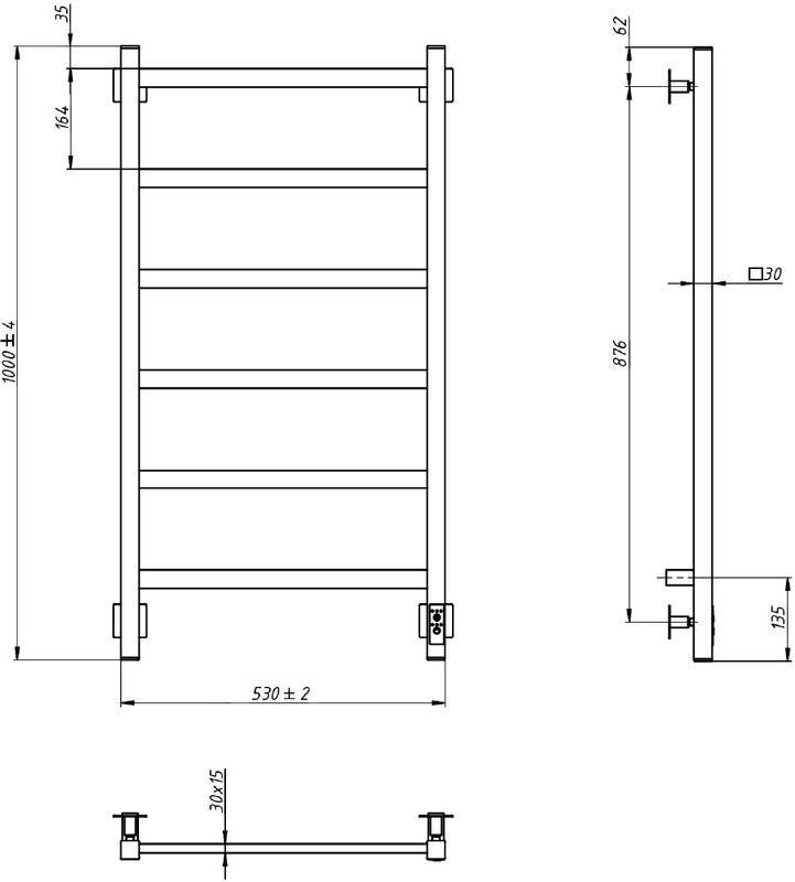 Полотенцесушитель электрический Grota Soffi K 530х1000 NM EL 100x55 см, подключение справа, слева, скрытое подключение справа, матовый хром, лесенка