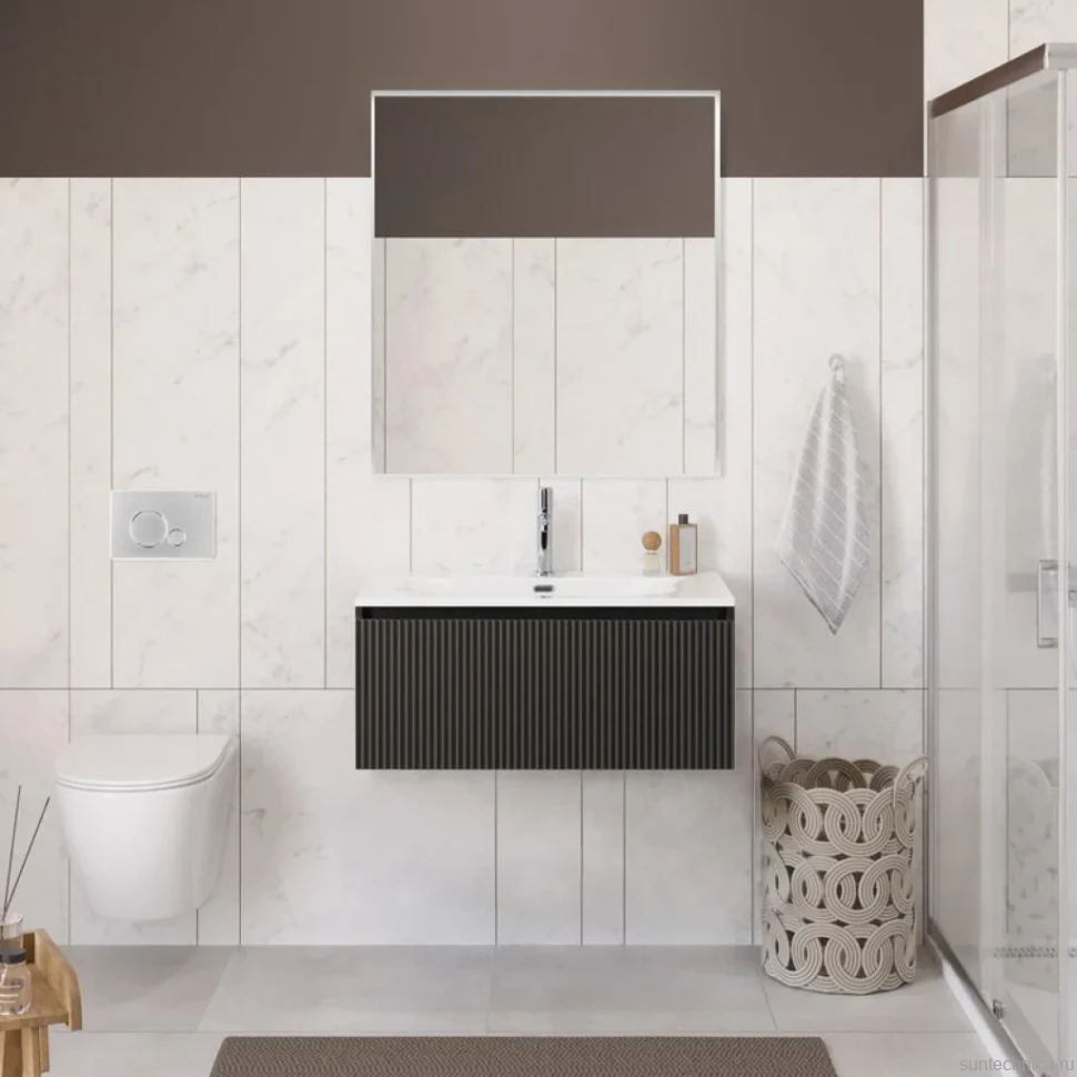 Тумба с раковиной BelBagno Uno 80 подвесная, 1 ящик, матовая темно-серая