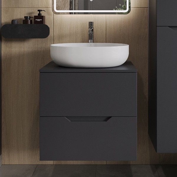 Тумба с раковиной Orange Line 60 подвесная, 2 ящика, матовый графит с раковиной B05-520W