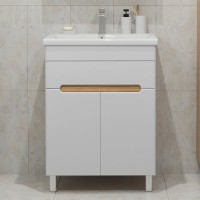 Тумба под раковину без столешницы SanStar Модена 50 напольная, глянцевая белая, дуб вотан