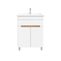 Тумба под раковину без столешницы SanStar Модена 50 напольная, глянцевая белая, дуб вотан