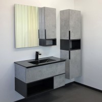 Мебель для ванной комнаты Comforty Франкфурт 90 бетон светлый, черная раковина