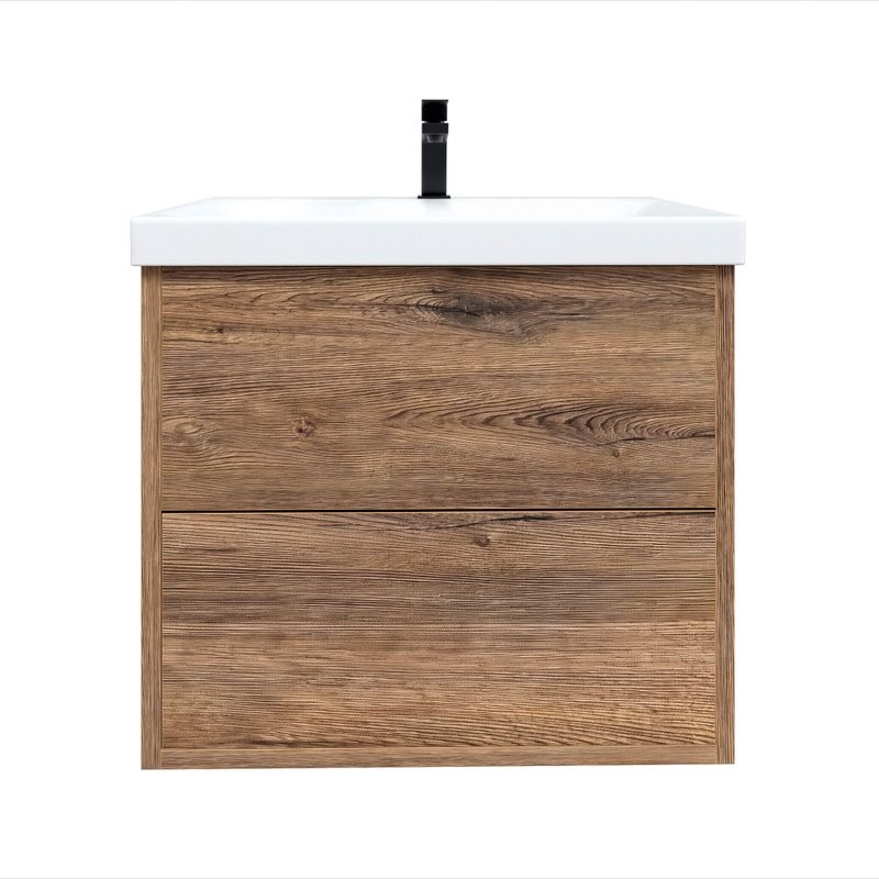 Тумба с раковиной SanStar Siva 50 подвесная, дуб веллингтон табак, раковина Moduo 50