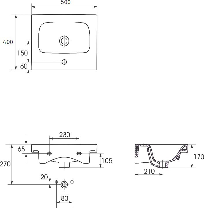 Тумба с раковиной SanStar Siva 50 подвесная, дуб веллингтон табак, раковина Moduo 50
