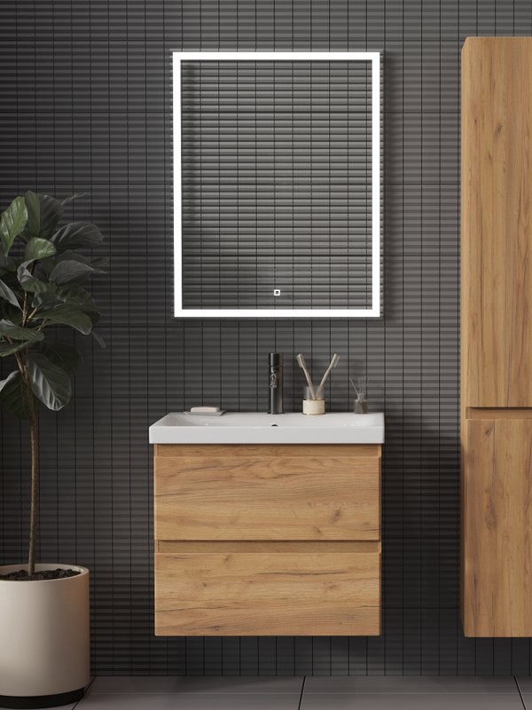 Мебель для ванной комнаты SanStar Riana 60 подвесная, дуб крафт золотой, раковина Moduo 60